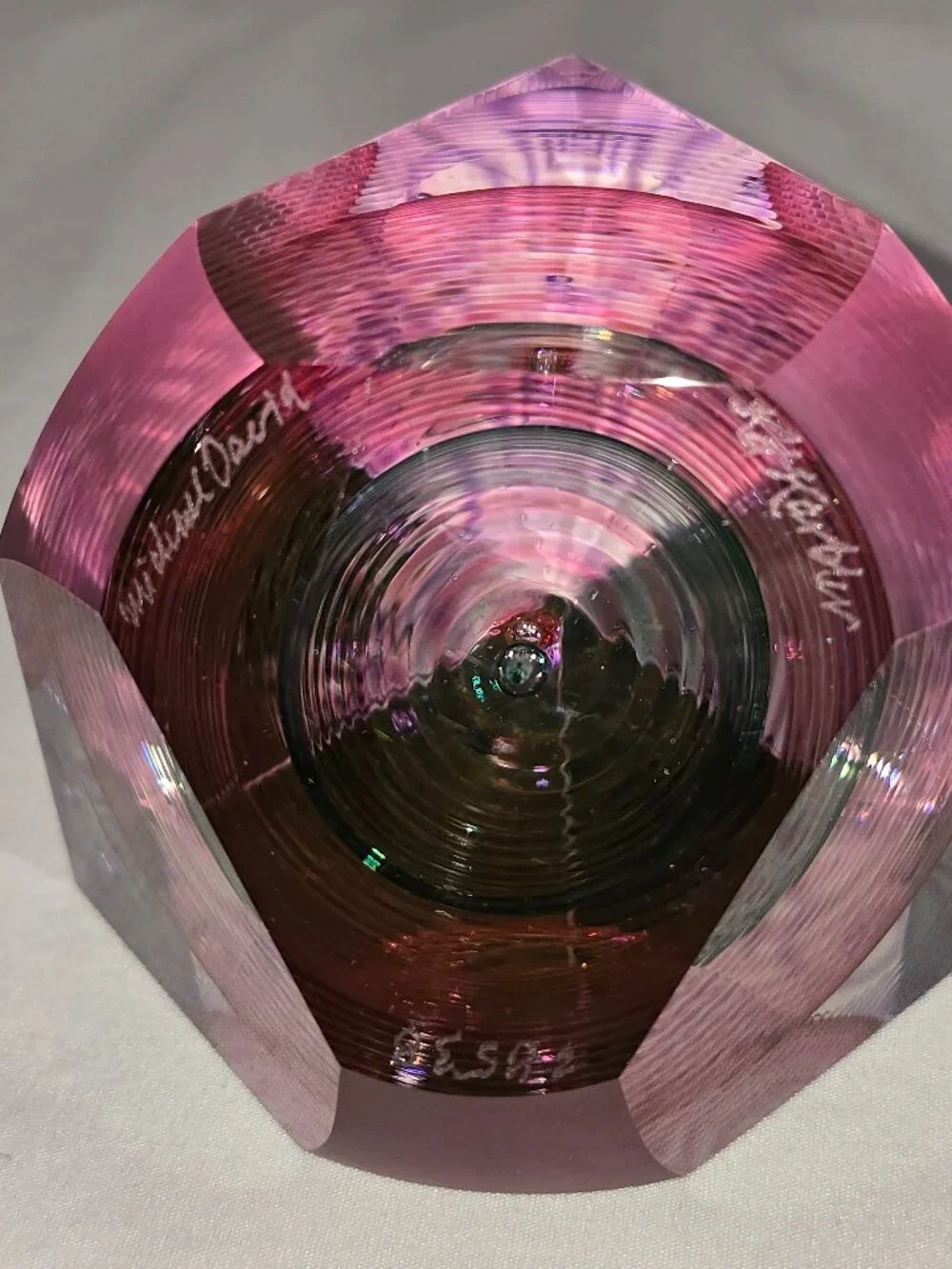 Kit Karbler & Michael David Signed Faceted Paperweight Art Glass Optic Geometric - Picture 8 of 16